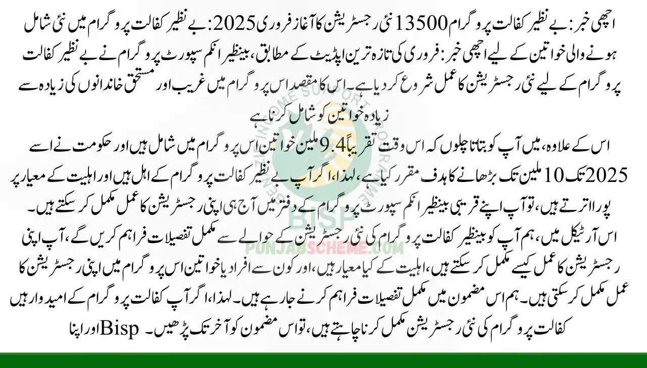 Benazir Kafalat Program 13500 New Registration Start Feb 2025