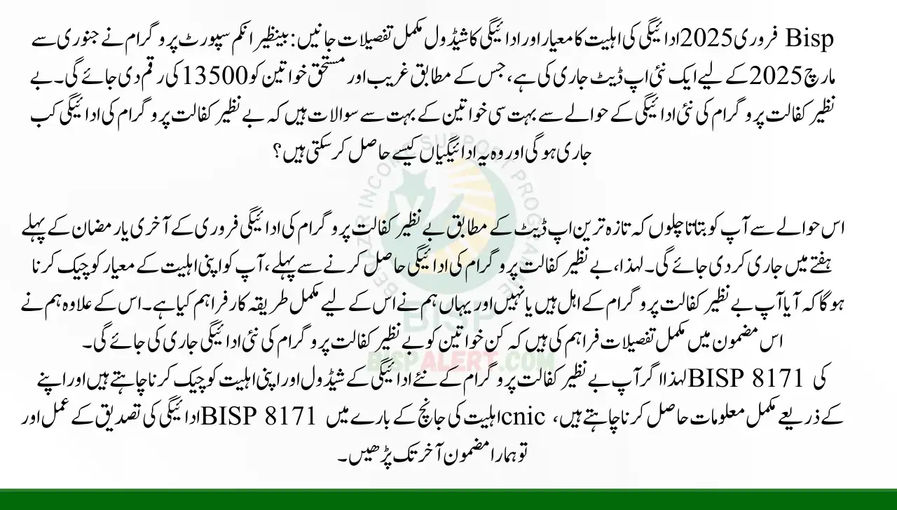 Bisp February 2025 Payment Eligibility Criteria and Payment Schedule