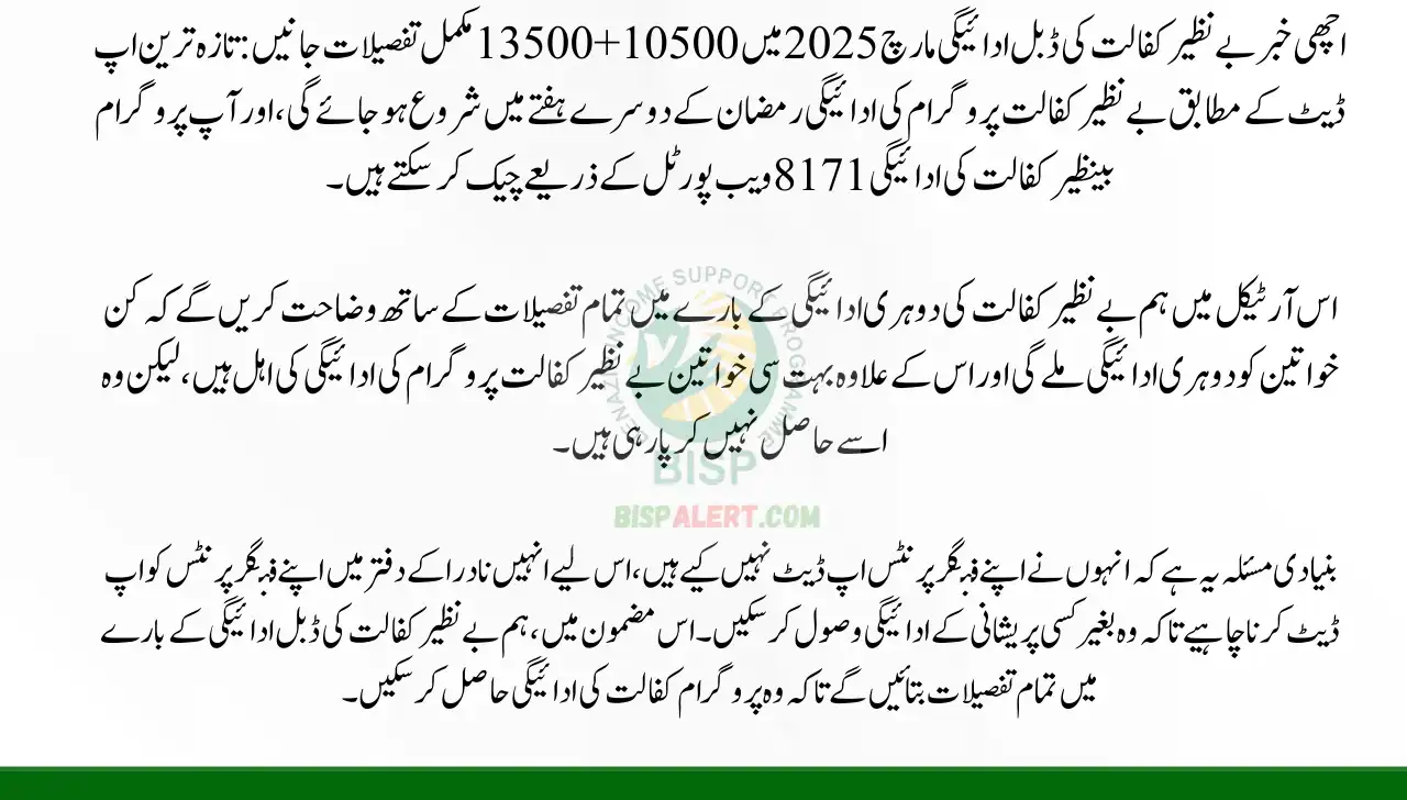 Good News Benazir Kafalat Double Payment 10500+13500 In March 2025