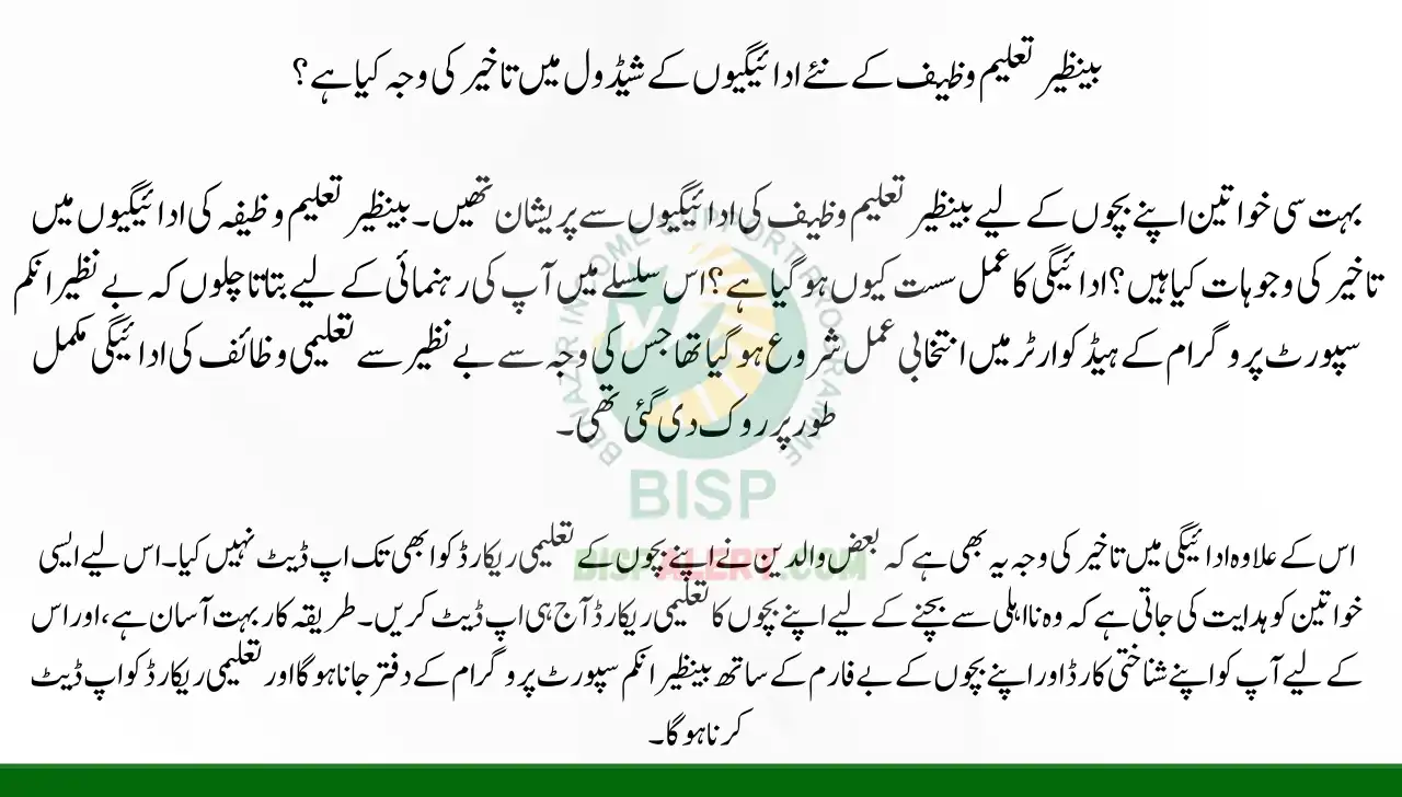What is the reason for the delay in the Benazir Taleemi Wazaif New Payments Schedule