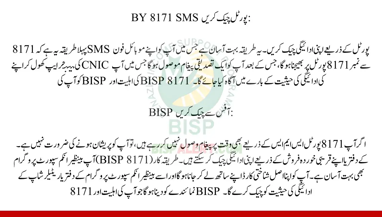 Alternative methods to Check BISP 8171 Web Portal 13500 payment Status