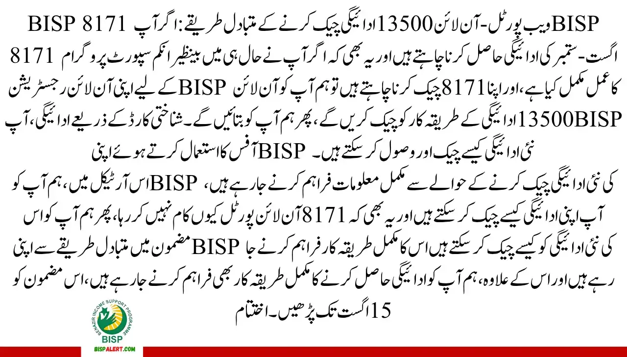 BISP 8171 Web Portal – Alternative Methods to Check Online 13500 Payment